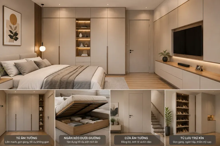 nội thất lưu trữ kín trong nhà phố hiện đại