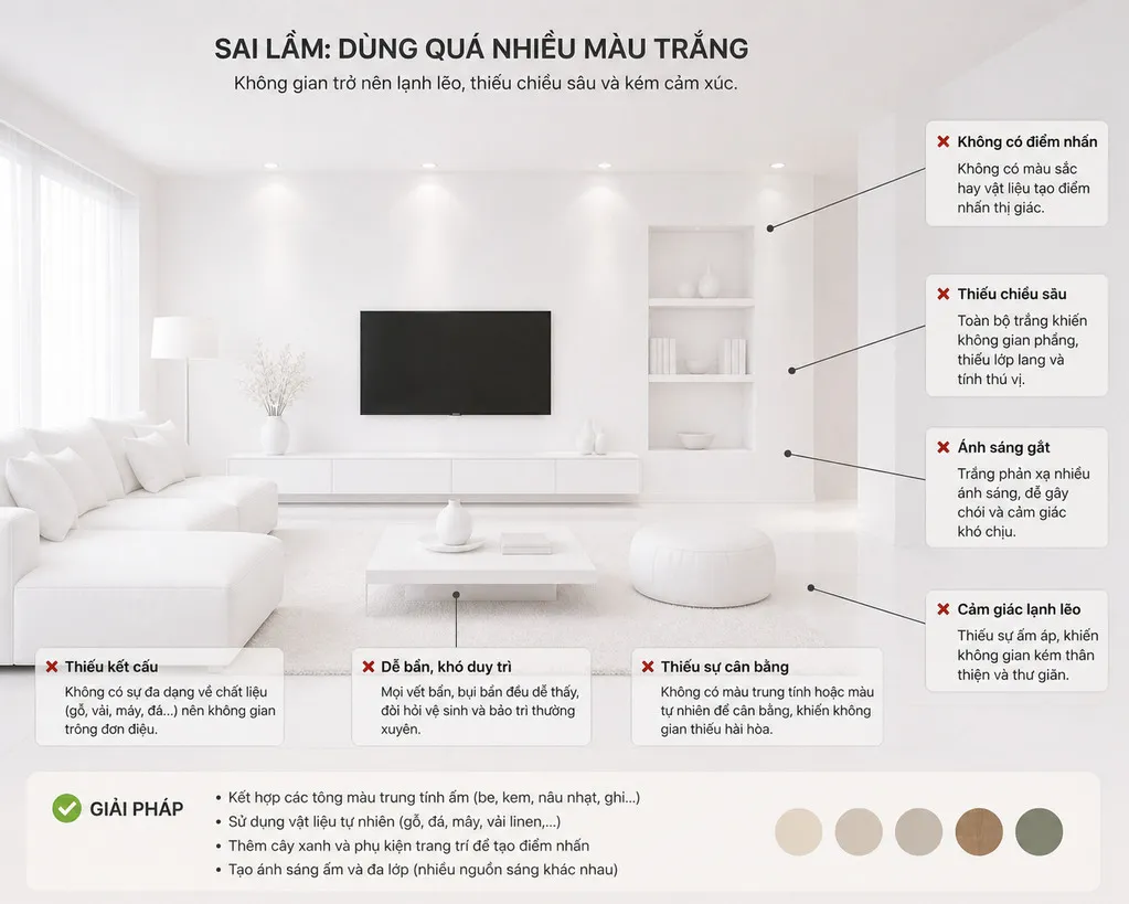 căn hộ tối giản sử dụng quá nhiều màu trắng